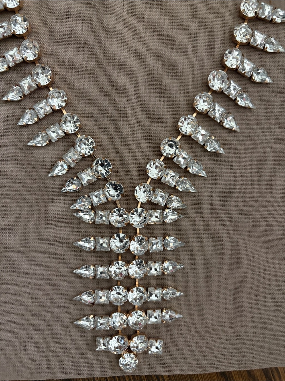 Source Unknown Gold and Clear Crystal Statement Necklace